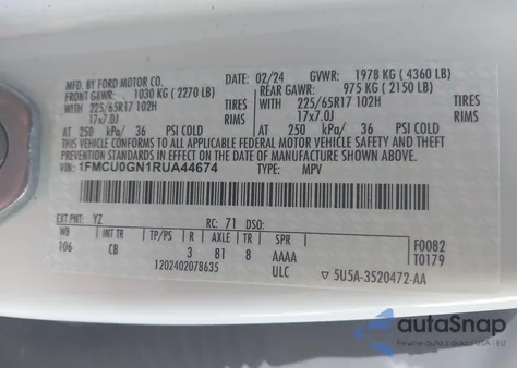 2024 Ford Escape Active из США, поврежденный, VIN 1FMCU0GN1RUA44674